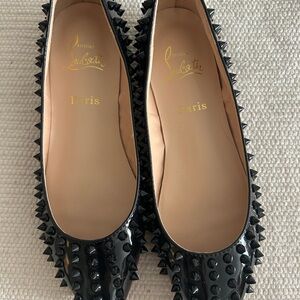 Christian Louboutin Black Patent Spike Pointed Ballet Flats